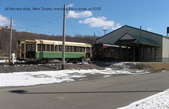 5205 being moved into the new Trolley Works restoration building