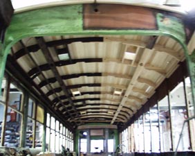 Roof of 5205 being reconstructed at Electric City Trolley Museum